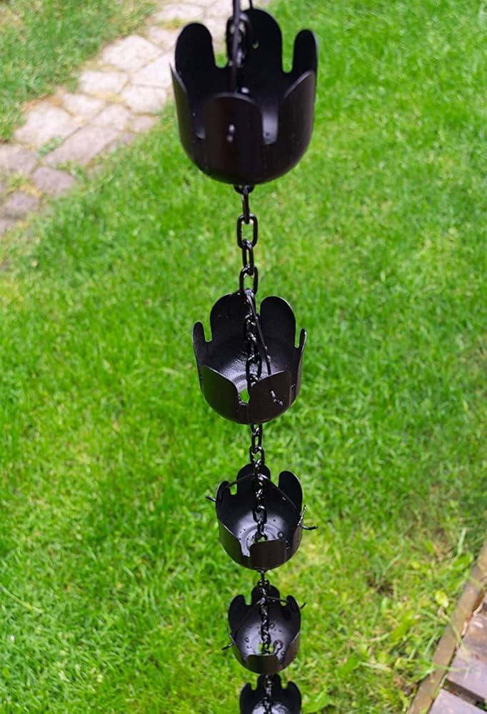 夢の行 レインチェーン チューリップの桶12個 ブラック260cm雨どい部品雨樋 Amazon | 夢の行 レインチェーン チューリップの桶 12個 ブラック